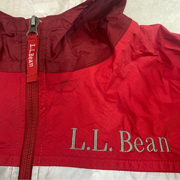 LL Bean Rain Jacket Youth Size Medium 10/12 Red Reflective Hooded Coat Nylon - Picture 7 of 16